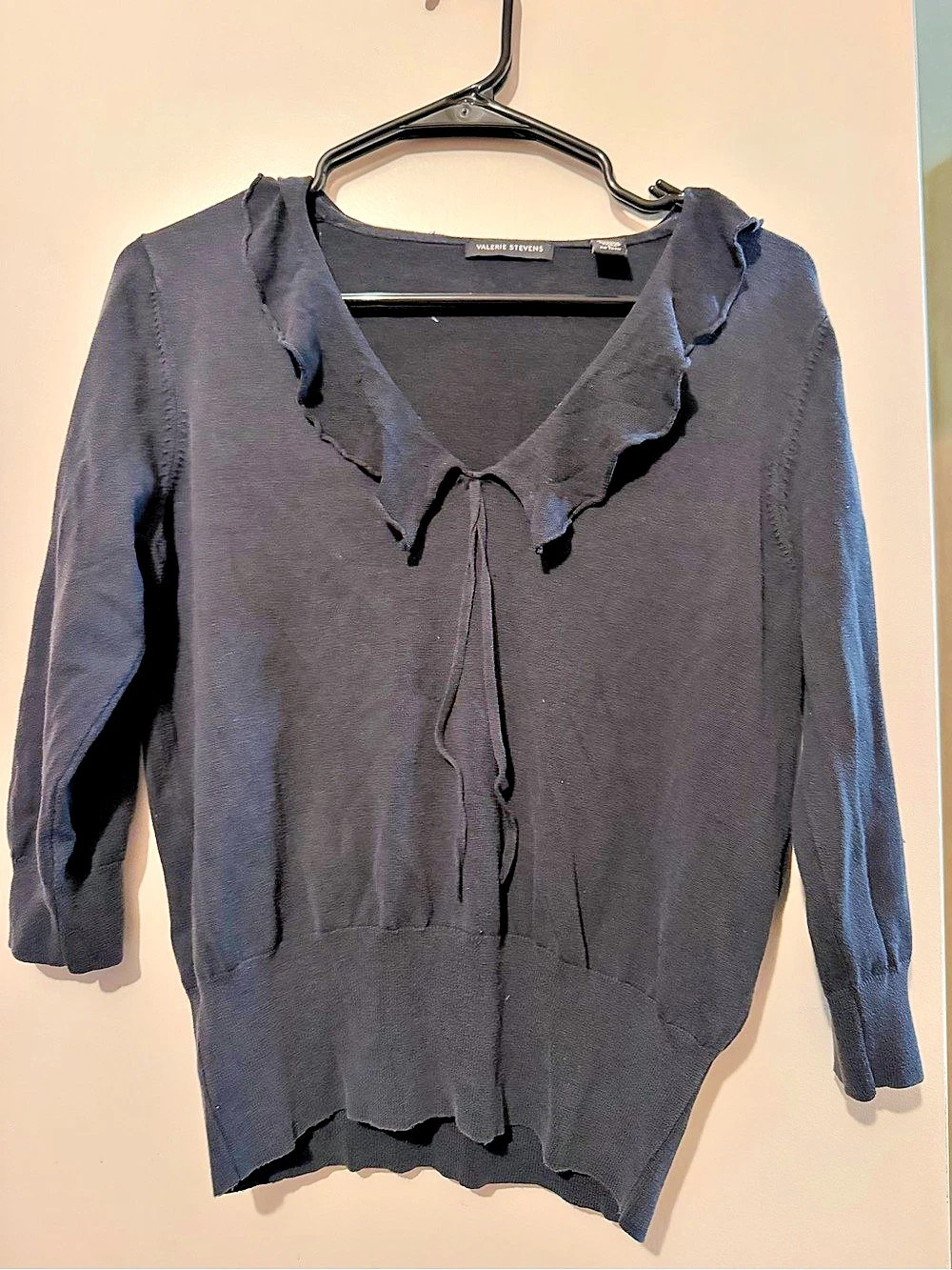 Valerie Stevens Black Silk Ruffle Neck Blouse